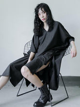 Simple Black Lace-up Batwing Sleeves Dress
